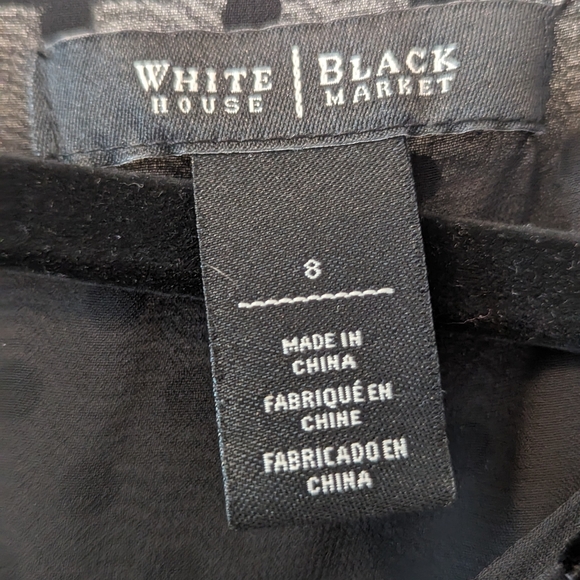 WHBM Black Chiffon w/ Velvet Polka Dot Blouse - Size 8 - Picture 2 of 7